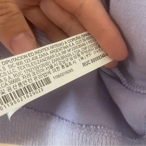 ZARA Crop Sweatshirt Sweater Lilac Crew Neck - Picture 7 of 8